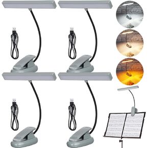 4 Pcs Clip on Piano Lights Rechargeable Music Stand Light 18 LED Desk Light Portable Keyboard Light, 4 Color and 12 Brightness, USB Operated, for Musicians Orchestra Podium Easel Reading Book