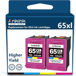 65XL Color High-Yield Remanufactured Ink Cartridge Replacement for HP Ink 65 HP65 XL HP65XL Color Combo,2-Pack for 5055 5000 5052 5010 5070 5014 3755 3700 3772 2600 3752 2652 2655 2622 2640 Printers