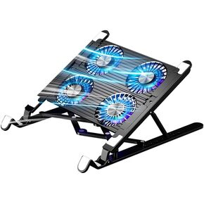 Laptop Cooling Pad for 11-17.3 Inch Gaming Laptops, Foldable Laptop Stand Riser Holder with 4 Quiet Fans for Notebook, Portable Laptop Cooler with 7 Adjustable Height, LED Lights