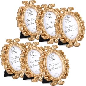 Vicenpal Picture Frame Antique Photo Baroque Place Card Holder Mini Beaded Resin Oval Table Top Display Christmas Holiday Decor (Black, 6 Pieces)