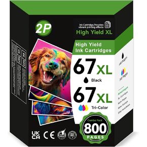 خراطيش حبر 67XL لخراطيش حبر HP 67 عبوة كومبو سوداء اللون بديلة لحبر HP 67 مناسبة لطابعة DeskJet 2700 2755 2752 2755e 4100 4155e Envy 6455 6055 6400 6455e 6052 6155 6058 (عبوتان) in Kuwait