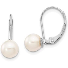 14K White Gold 6-7mm Round White Akoya Pearl Leverback Earrings