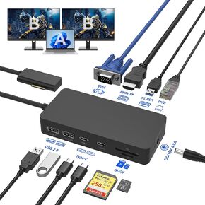 Surface Dock Triple Displays, 12-in-1 Microsoft Surface Docking Station with 2 HDMI+VGA+Ethernet for Surface Pro 10/9/8/X/7/6/5/4/3, Surface Laptop 5/4/3/2/1,Surface Laptop Go 3/2/1,Surface Book 3/2/1