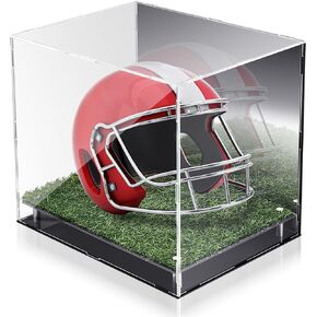 Acrylic Football Helmet Display Case with Turf Grass 14.5 x 11 x 12 in Full Size Dustproof Acrylic Display Case Protection Helmet Display Box Holder Showcase Stand for Memorabilia Collectibles