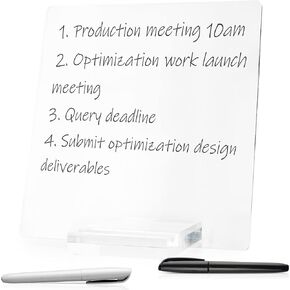Acrylic Dry Erase Board for Desk - 11.5" x 8.75" Acrylic White Board Memo Tablet with Acrylic Base, 1 x White Marker, and 1 x Black Marker for Office, Home, and School