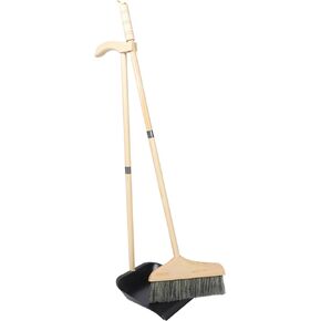 Mobestech 1 Set Solid Wood Bristle Broom and Dustpan Set Floor Broom Office Garbage Shovel Long Handle Dustpan Supple Broom Dustpan with Broom Home Broom Stainless Steel Toddler Soft Bucket
