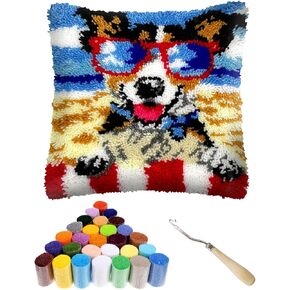 veirousa Tiger Latch Hook Kits for Adults Beginners, Animal Latch Hook Pillow Kit Pre-Printed Latch Hook Rug Kits Craft Cushion Set for Home Sofa Decoration 17x17 in. Handmade Gift