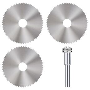 3Pcs 3Inch HSS Circular Saw Blade with 1Pc Mounting Mandrel, 72Tooth Cut-Off Wheels with 3/8"(10mm) Aobor for Die Grinder Rotary Tools Cut Off Tool, Mini Circular Saw, for Wood Plastic Cutting
