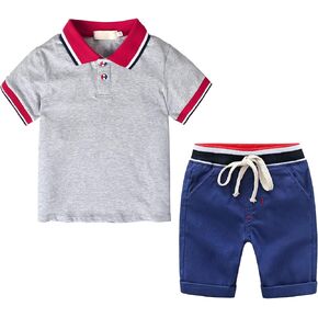 Yilaku Toddler Boy Summer Clothes Baby Boy Clothes Short Sleeve Shirt + Shorts 2Piece Kids Boy Cotton Shorts Outfits