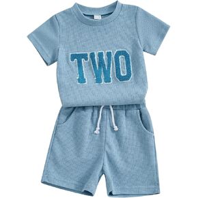 Toddler Baby Boy 2nd Birthday Outfit Set Two Embroidery T-shirt Tops with Casual Shorts Summer Birthday Clothes