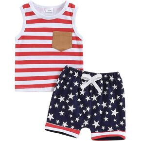 4th Of July Toddler Boy Outfit Letter Print Sleeveless Tank Top Shorts Set Infant Summer Clothes For Boys