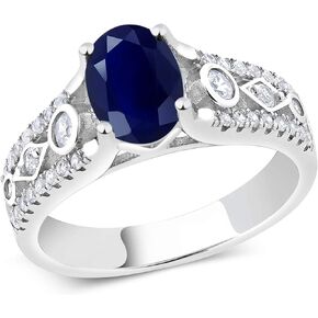 Gem Stone King 925 Sterling Silver Blue Sapphire Engagement Ring For Women (2.35 Cttw, Oval 8X6MM, Gemstone Birthstone, Available In Size 5,6,7,8,9)