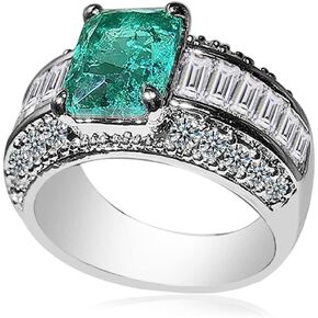 Square Emerald Ring for Women,Genuine Cracks Crystal Stone Solitaire Rings,S925 Sterling Silver Gemstone Wedding Engagement Ring for Women