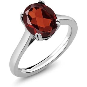 Gem Stone King 925 Sterling Silver Red Garnet and Black Diamond Solitaire Ring For Women (3.63 Cttw, Oval 11X9MM, Gemstone Birthstone, Available in size 5, 6, 7, 8, 9)