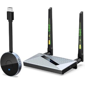 Wireless HDMI Transmitter and Receiver,Wireless HDMI 4k Extender Kit, HDMI Adapter Support 4K@30Hz, Support 2.4/5GHz Player Streaming Video/Audio from Laptop/PC/Phone to HDTV/Projector/Monitor(Silver)