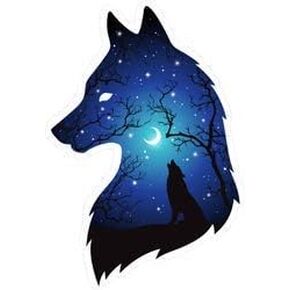 Silhouette of Wolf Moon and Stars Double Exposure - Vinyl Sticker - Bumper Sticker Walls Laptops Trucks - Graphic Sticker