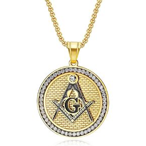 Masonic Chain for Men Iced Out Pendant Christian Cross Round Pendant Necklace Religion Style Hip Hop Punk Rock Clubs Disco boys jewelry Cuban Link chain for men things for teens