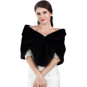 Jovono Women's Wedding Faux Fur Shawls and Wrap Bridal Fur Stoles with Rhinestone Brooch for Brides and Bridesmaids in Kuwait