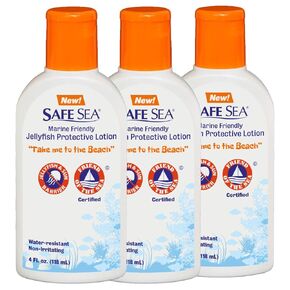 Safe Sea Anti Jellyfish Lotion, Non Toxic Waterproof Protects Against Sea Lice, Fire Coral & Jelly Stings (3 pack no SPF)