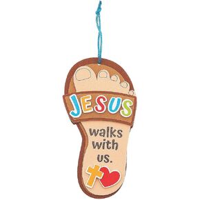 Fun Express Jesus Walks with Us Sandal Craft Kit - Set of 12-6" X 3" - Personalized Sandal Crafts for Sunday School - Educational Religious Crafts for Kids - Vbs Vacation Bible School Supplies/Decor