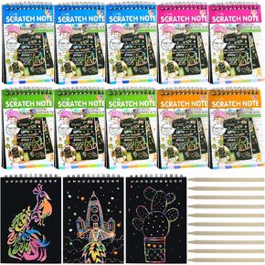 Blcculi 10 Pack Rainbow Scratch Notebooks,Scratch Note Pads for Kids,Rainbow Scratch Notes with Wooden Stylus,Scratch Art for Kids Party Favors Arts and Crafts Activity