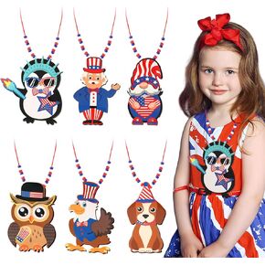 BOARDFEB 4th of July Crafts for Kids, 30 Sets DIY Patriotic Necklaces Independence Day Ornaments Red White Blue Hanging Decorations Foam Stickers for Classroom Party Favors