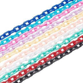PH PandaHall Colorful Plastic Jewelry Chains,20 Strands 10 Colors Curb Chain Links 15" Cross Quick Link Chains for Eyeglasses Purse Trouser Bird Cage Necklace Jewelry Making,8mm Wide, Rectangle