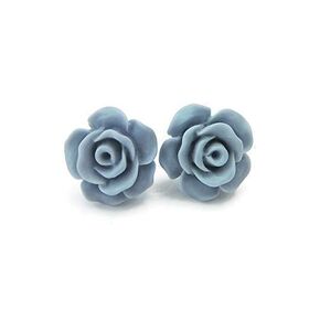 Invisible Clip On Rose Earrings for Non-Pierced Ears 13mm (Matte Blue Grey)