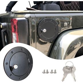Locking Gas Cap Fuel Filler Door Cover Compatible with 2018-2024 Jeep Wrangler JL 2/4 Door Unlimited Sport Rubicon Sahara Exterior Accessories Fuel Filler Door Gas Tank Cap Cover, Black