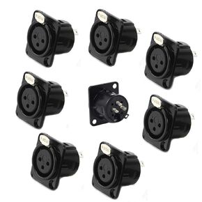 XLR Female Jack 3 Pin Panel Mount Jacks, XLR Female Socket Audio Speaker Microphone Connector 8Pcs,Black Metal Housing.