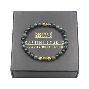 Jade Bracelet, Dark Green Jade and 22K Gold Plated Sterling Silver Beads Bracelet