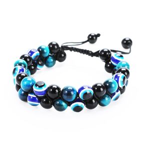 Triple Protection Bracelet Handmade Bracelet -, Natural Tiger Eye Crystal, Obsidian Hematite，Crystal Jewelry Bracelet Brings Good Luck and Happy, Bracelet for Men and Women（Style G）