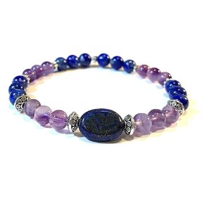 Handmade Lapis Lazuli and Amethyst Healing Bracelet 7 Inches