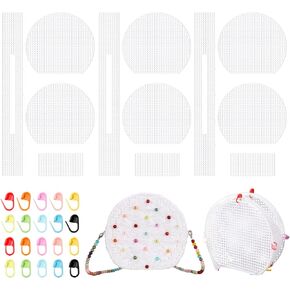 TXIN 5 Sets Plastic Mesh Canvas Sheets for Embroidery Knitting Mesh DIY Purse Handbag Shoulder Accessories Purse Making Supplies Yarn Crafting Crochet Projects with 20 Pieces of Brooch in Kuwait