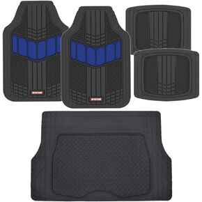 Motor Trend DualFlex Heavy Duty Rubber Auto Floor Mats w/Cargo Trunk Liner Cover Padding for Car Truck SUV, Universal Trim to Fit, All Weather Protection, Gray (MT-688-GR+MT-884-BK)