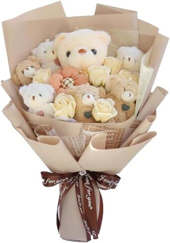 Cute Bear Bouquet - Handmade Plush Bear Bouquet with Cute Soap Flower for Any Occasions, Birthday, Bridal Shower, Graduation etc. (6 Little Bears) in Saudi Arabia