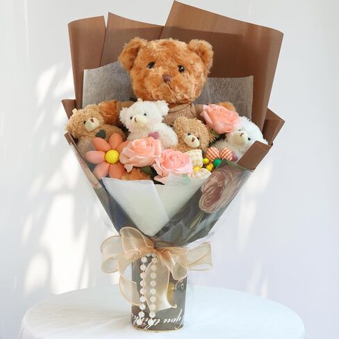 Cute Bear Bouquet - Handmade Plush Bear Bouquet with Cute Soap Flower for Any Occasions, Birthday, Bridal Shower, Graduation etc. (6 Little Bears) in Saudi Arabia