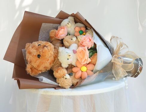 Cute Bear Bouquet - Handmade Plush Bear Bouquet with Cute Soap Flower for Any Occasions, Birthday, Bridal Shower, Graduation etc. (6 Little Bears) in Saudi Arabia