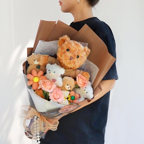 Cute Bear Bouquet - Handmade Plush Bear Bouquet with Cute Soap Flower for Any Occasions, Birthday, Bridal Shower, Graduation etc. (6 Little Bears) in Saudi Arabia