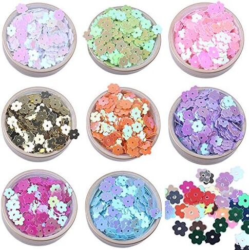 ZIJING 6 مم ملون قزحي الألوان ذهبي وردي أرجواني أبيض أصفر أخضر زهرة مسطحة فضفاضة الترتر Palettes... (مختلط-10200 قطعة) in Kuwait