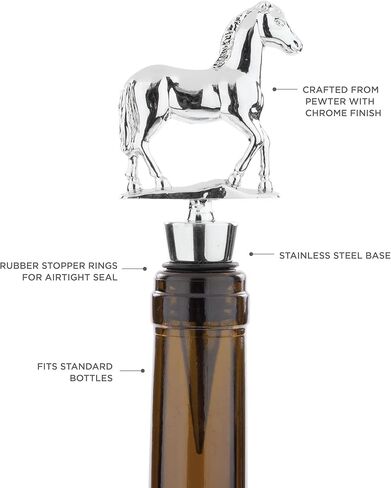 سدادة زجاجة النبيذ Twine Derby، تحافظ على النبيذ طازجًا، سدادة زجاجة الحصان، تناسب الزجاجات القياسية، معدنية، ختم مطاطي، فضي، مجموعة من 1 in Kuwait