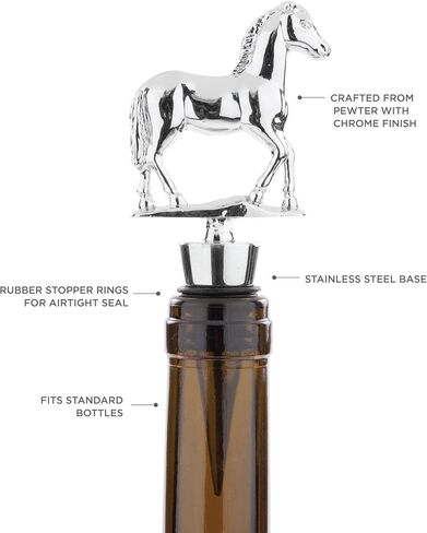 سدادة زجاجة النبيذ Twine Derby، تحافظ على النبيذ طازجًا، سدادة زجاجة الحصان، تناسب الزجاجات القياسية، معدنية، ختم مطاطي، فضي، مجموعة من 1 in Kuwait