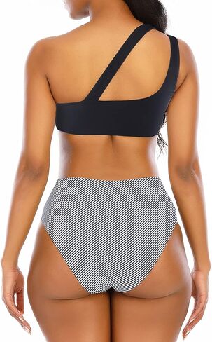 بيكيني نسائي عالي الخصر بكتف واحد، ملابس سباحة مثيرة للتحكم في البطن، قطعتين من قطعتين in Kuwait