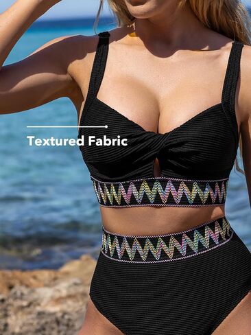 CUPSHE Women's Bikini Sets Two Piece Bathing Suit High Waisted V Neck Front Keyhole Twist Adjustable Straps in Saudi Arabia