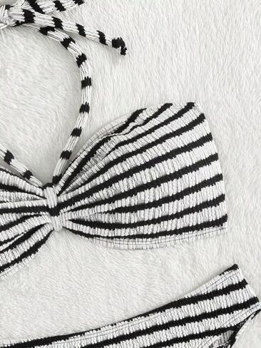 Women's Striped Halter Bathing Suit Colorblock High Waisted Swimsuit Bikini Set in Saudi Arabia