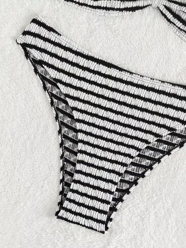 Women's Striped Halter Bathing Suit Colorblock High Waisted Swimsuit Bikini Set in Saudi Arabia