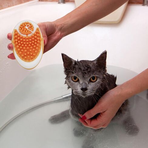 WishLotus Pet Bath Brush, Puppy Massage Brush with Shampoo Dispenser Pet Grooming Tool for Small Animals Soft Silicone Dog Shower Brush for Long Short Haired Dog and Cat Washing (Pink) in Saudi Arabia