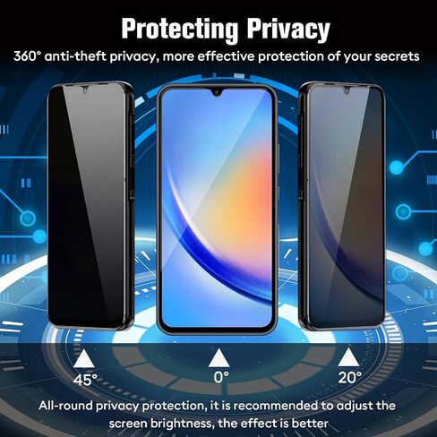 2-Pack Privacy Tempered Glass Screen Protector, 2.5D 9H HD Anti-Fingerprint Anti-Oil Scratch-Resistant, Smartphones Peep-Proof Protection Film Compatible for Samsung Galaxy A14 (Transparent) in Saudi Arabia