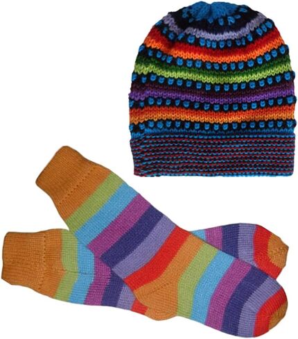 Gamboa Fun Pack قبعة الألبكة الصغيرة والجوارب الألبكة قبعات شتوية متعددة الألوان جوارب ممتعة قبعة صوفية جوارب صوفية in Kuwait