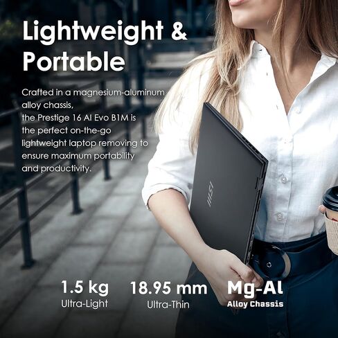 كمبيوتر محمول MSI Prestige 16 AI Evo: Intel Ultra 7-155H، شاشة 16 بوصة UHD+ OLED، 32 جيجابايت DDR5، 2 تيرابايت NVMe SSD، HDMI، قارئ بطاقة SD، Win 11 Pro: Stellar Gray B1MG-020US in Saudi Arabia